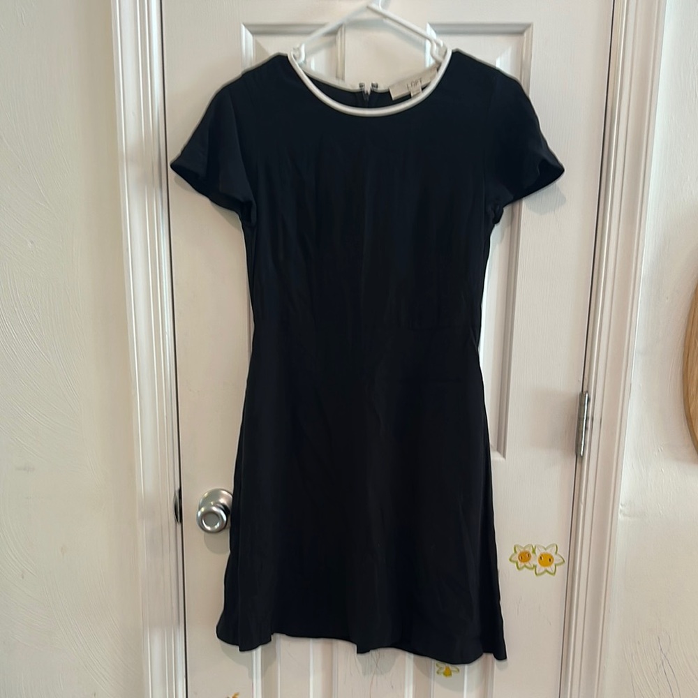 LOFT Black and White Flutter Sleeve Sheath Mini Dress